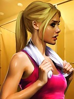 Sex comics showing two hot girls overexcited while watching each other work out